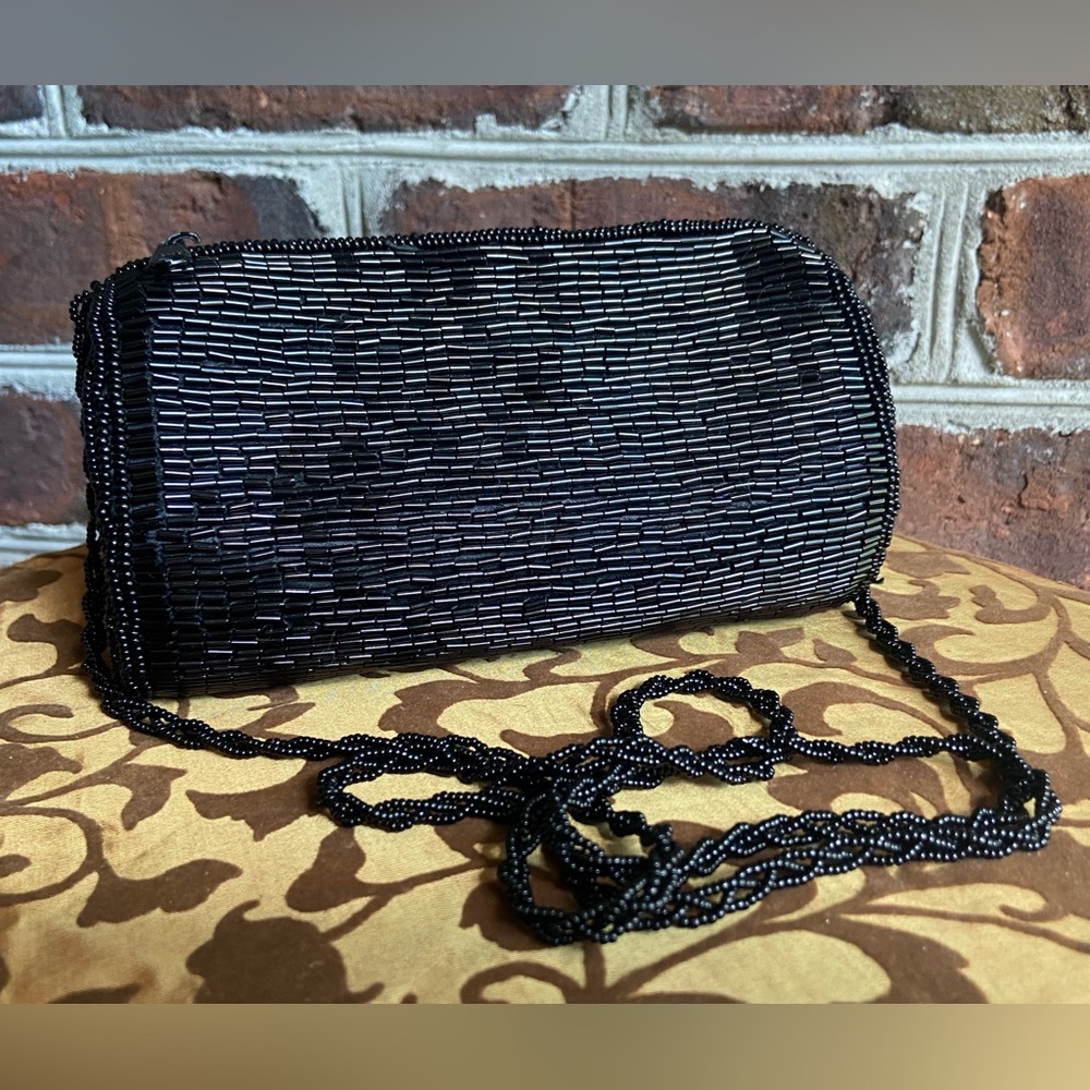 Michelle Stuart Black Beaded Evening Bag